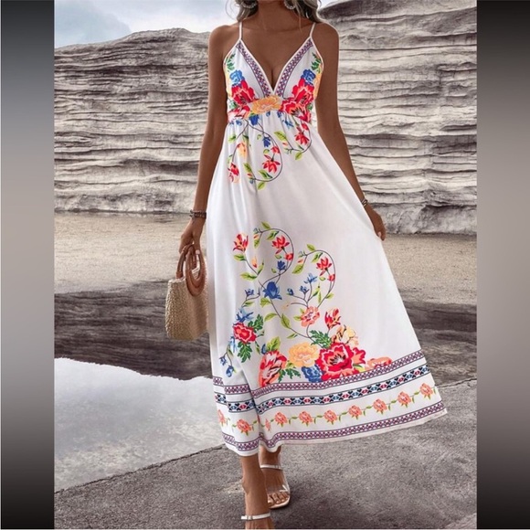 Dresses & Skirts - Red and Blue Sleeveless Spaghetti Strap Maxi Sundress